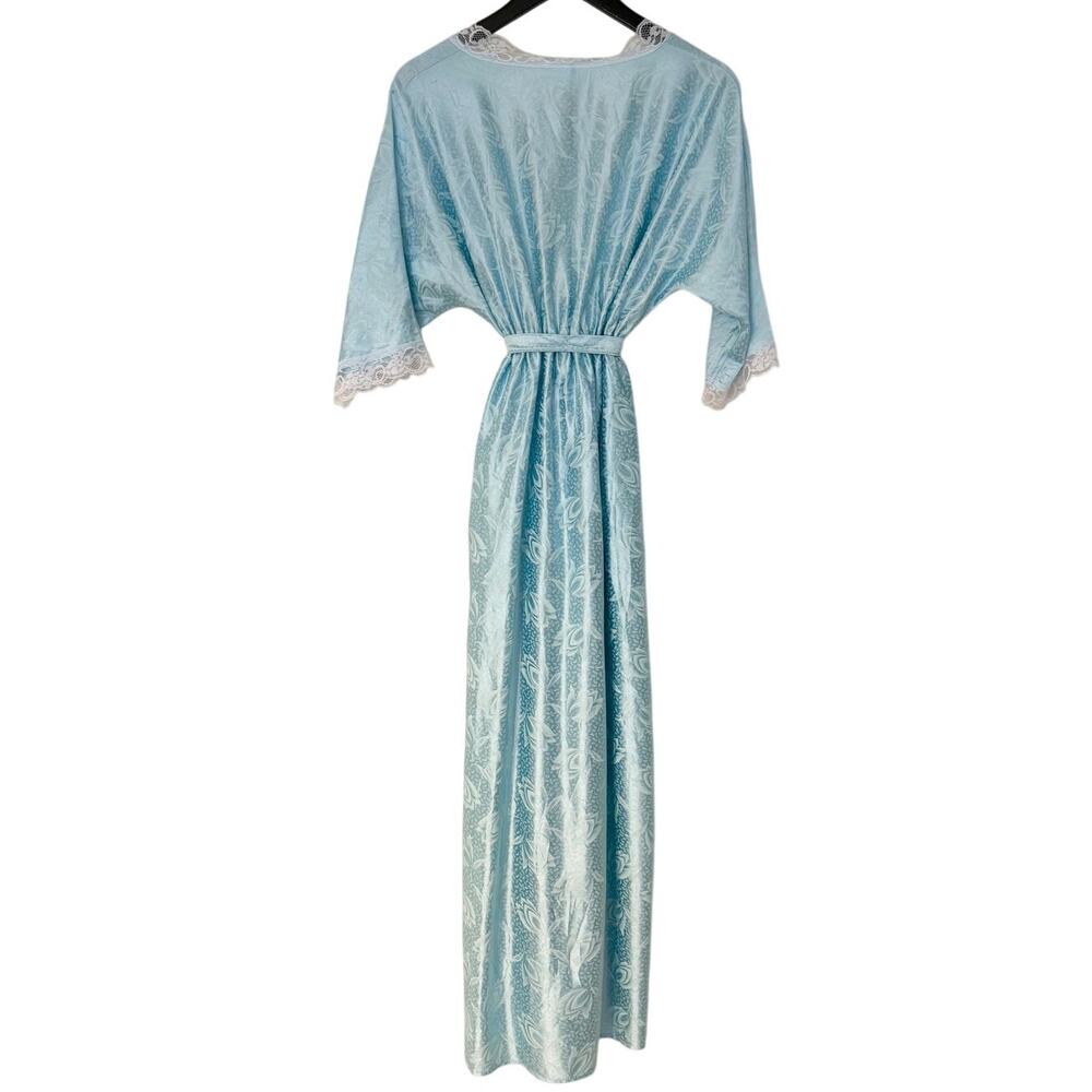 Vintage 80s Pastel Baby Blue Floral Embossed Lace Robe Gown - Picture 4 of 9
